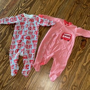 2 Next Baby, double decker bus footed onesies